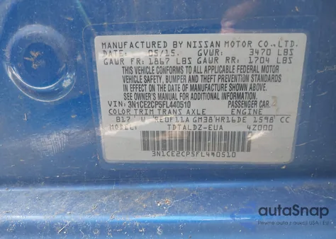 2015 Nissan Versa Note Sv из США, поврежденный, VIN 3N1CE2CP5FL440510